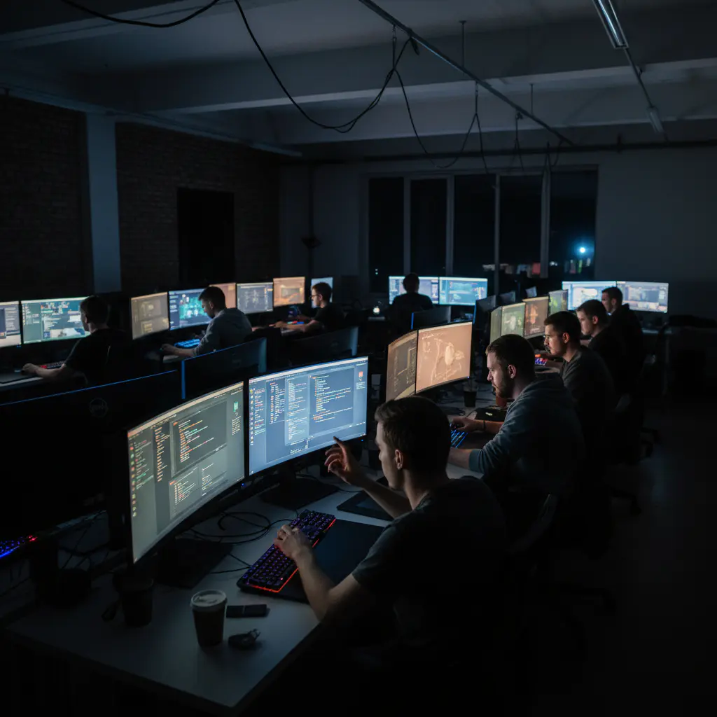 Developers in dark studio